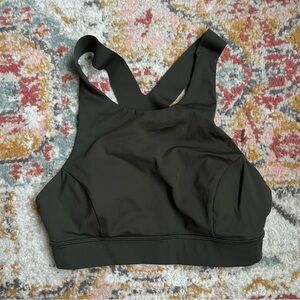 Lululemon Olive Green Sports Bra with Racerback Design and Wide Supportive Band